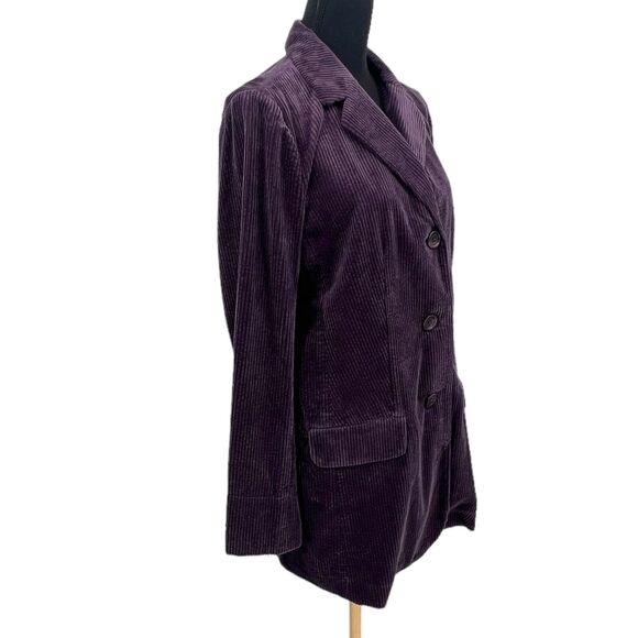 J. Jill Wide Whale Corduroy Velvet Trim Button Front Shacket Jacket Sz Medium - Picture 2 of 8